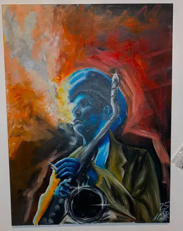 Gemälde einer Person mit Saxofon.